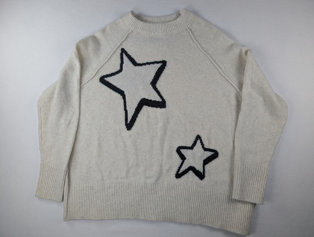 Aerie Cream Black Star Oversized Sweater XXS Cozy Celestial